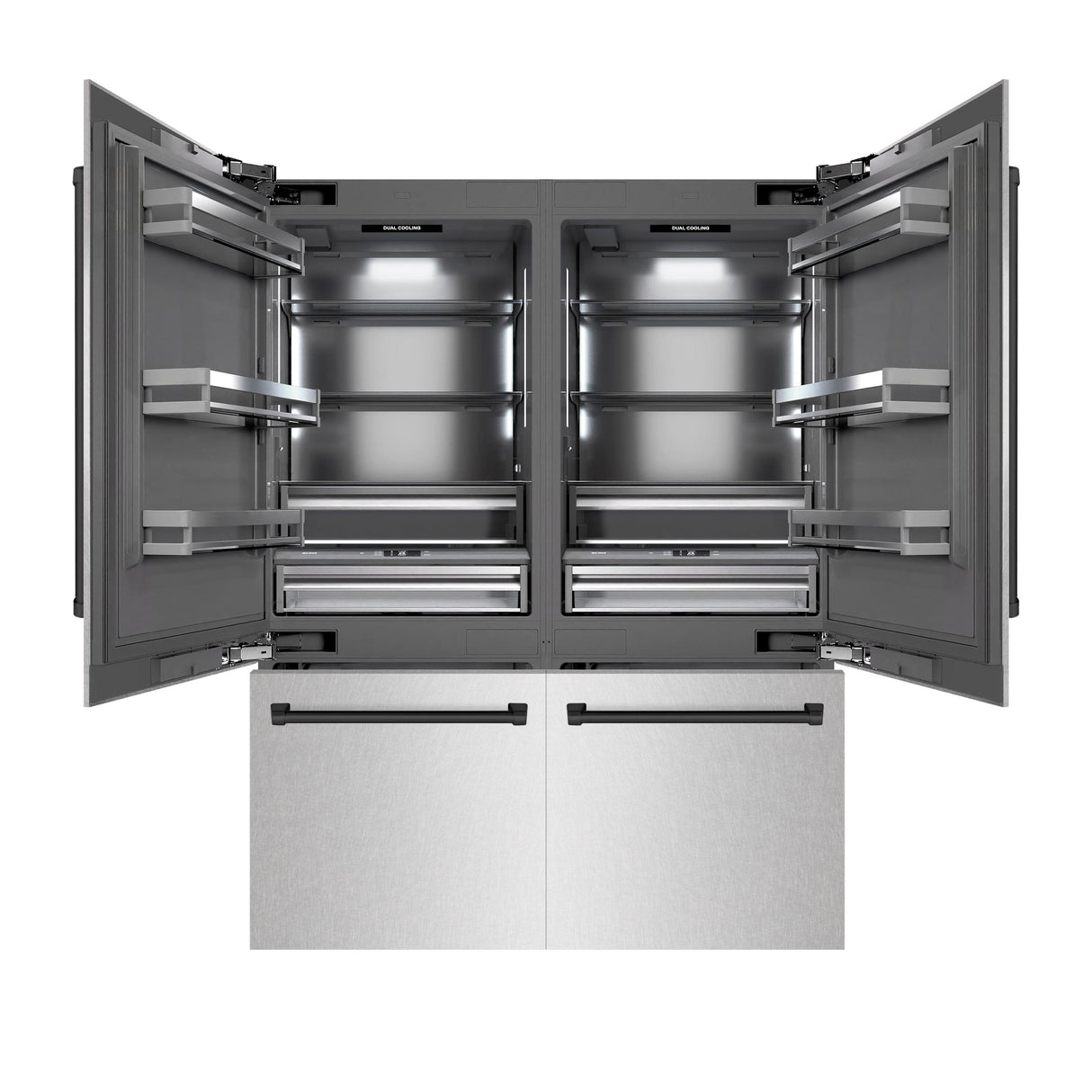 ZLINE Autograph Edition 60 in. 32.2 cu. ft. French Door Built-In Bottom Freezer Refrigerator with Water Dispenser and Ice Maker in DuraSnow' Stainless Steel with Graphite Gray Interior and Matte Black Accents (GRBIVZ-SN-60-MB)