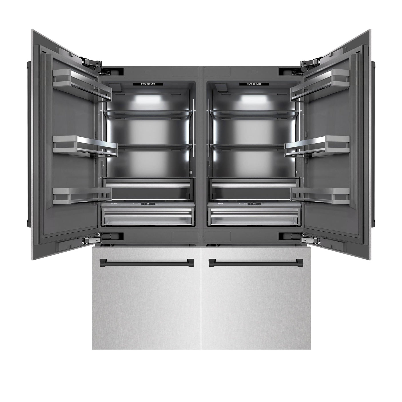 ZLINE Autograph Edition 60 in. 32.2 cu. ft. French Door Built-In Bottom Freezer Refrigerator with Water Dispenser and Ice Maker in DuraSnow' Stainless Steel with Graphite Gray Interior and Matte Black Accents (GRBIVZ-SN-60-MB)
