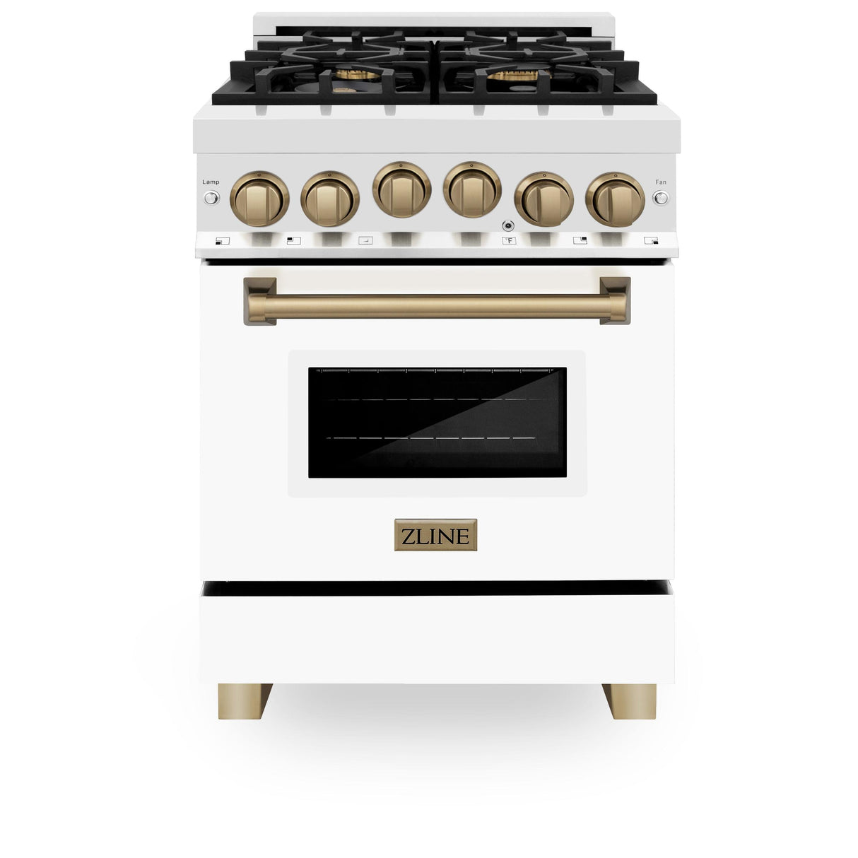 ZLINE Autograph Edition 24" 2.8 cu. ft. Range with Gas Stove and Gas Oven in Stainless Steel with White Matte Door and Matte Black Accents (RGZ-WM-24) [Color: Champagne Bronze]