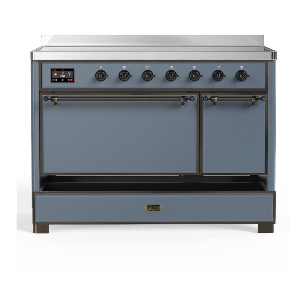 ILVE UMIB48QNR3BGB Majestic III 48 inch Induction Range with 6 Elements, 5.02 cu. ft. Total Oven Capacity (Solid Door, Blue Grey, Burnished)