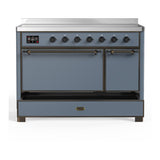 ILVE UMIB48QNR3BGB Majestic III 48 inch Induction Range with 6 Elements, 5.02 cu. ft. Total Oven Capacity (Solid Door, Blue Grey, Burnished)