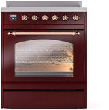 Nostalgie II 30 Inch Electric Freestanding Range in Burgundy with Copper Trim