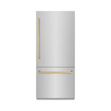 ZLINE Autograph Edition 36 in. 19.8 cu. ft. Built-In Bottom Freezer Refrigerator with Water Dispenser and Ice Maker in Stainless Steel with Graphite Gray Interior and Champagne Bronze Accents (GRBITZ-304-36CB)