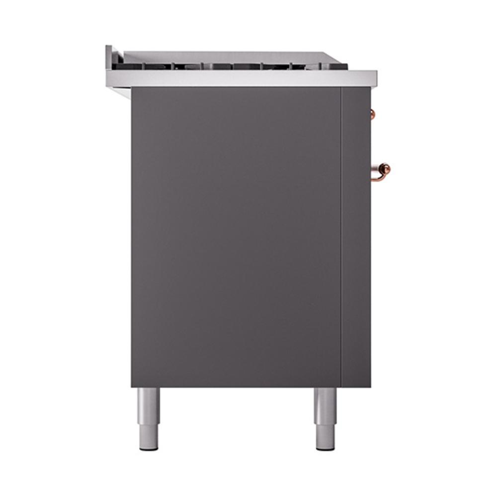 ILVE UN60FSQNMPMGP Nostalgie II Noblesse 60 inch Dual Fuel Range (7 Sealed Burners + Griddle + French Top, Natural Gas, Solid Door, Graphite Matte, Copper)