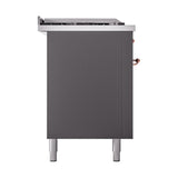 ILVE UN60FSQNMPMGP Nostalgie II Noblesse 60 inch Dual Fuel Range (7 Sealed Burners + Griddle + French Top, Natural Gas, Solid Door, Graphite Matte, Copper)
