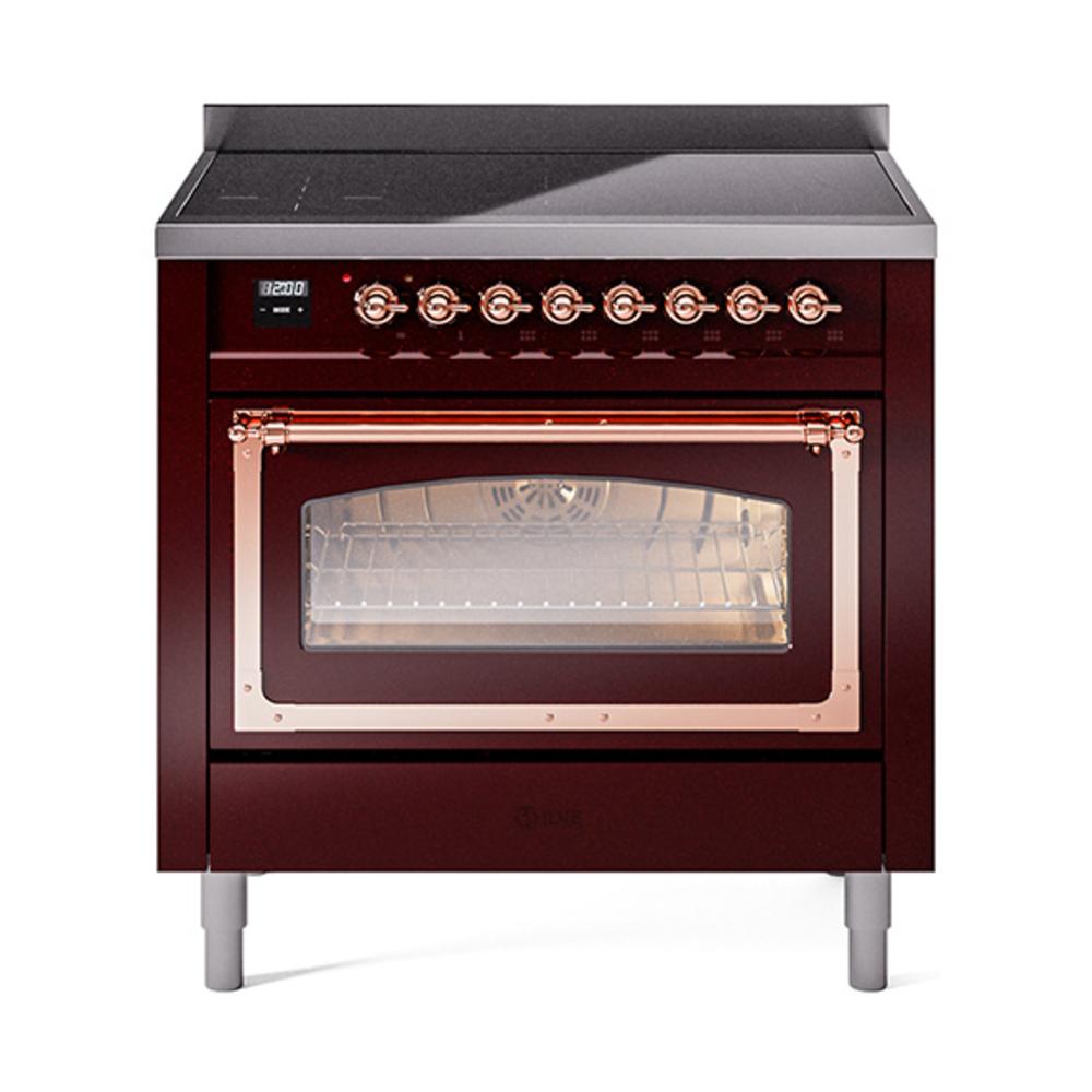 ILVE UNI366NMPBUP Nostalgie II Noblesse 36 inch Induction Range (Triple Glass Door, Burgundy, Copper)