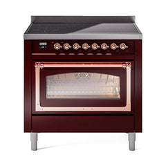 ILVE UNI366NMPBUP Nostalgie II Noblesse 36 inch Induction Range (Triple Glass Door, Burgundy, Copper)