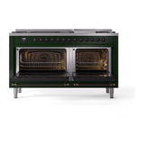 ILVE UN60FNMPEGBLP Nostalgie II Noblesse 60 inch Dual Fuel Range (9 Sealed Burners + Griddle, Liquid Propane, Triple Glass Door, Emerald Green, Burnished)