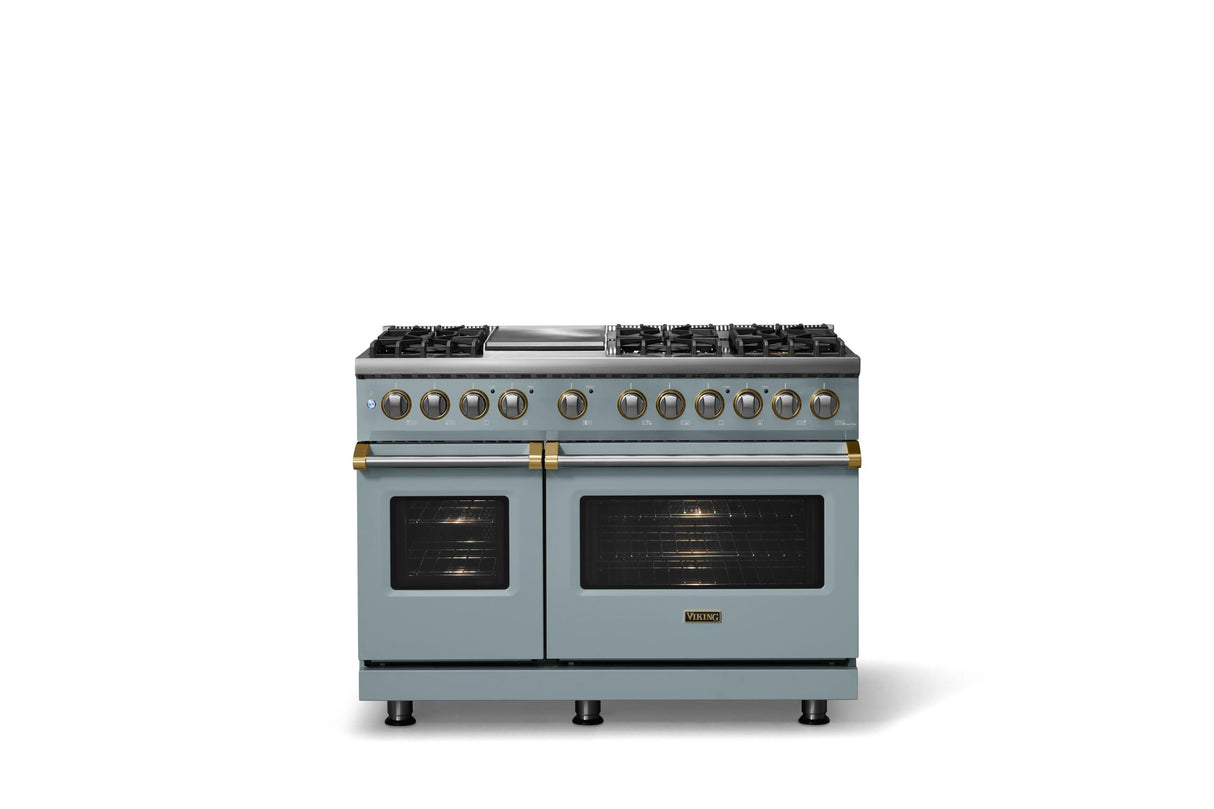 48"W. Dual Fuel Range (Burner: 6g, Finish: November Sky, Trim: Brushed Brass, Fuel: Propane)