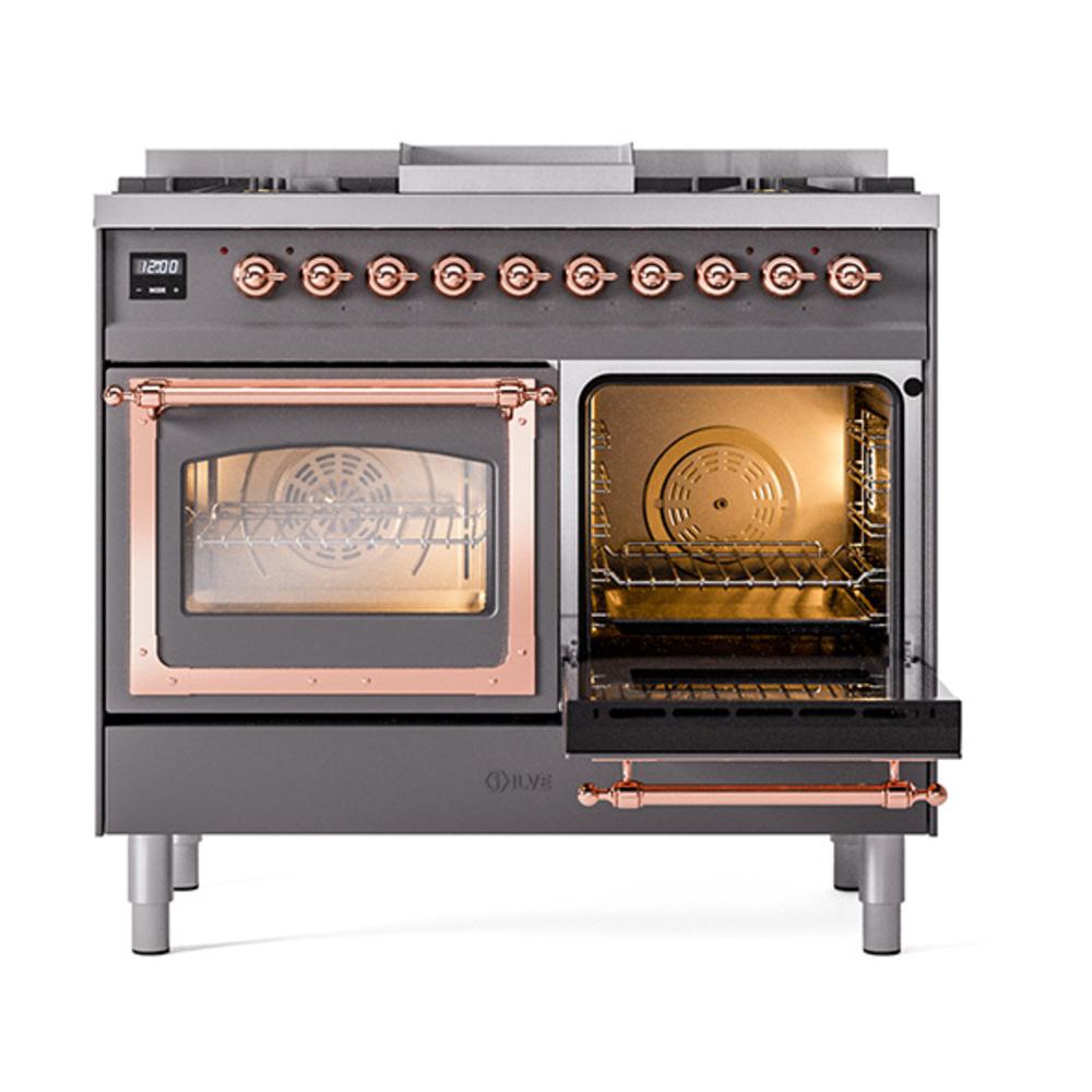 ILVE UND40FNMPMGPLP Nostalgie II Noblesse 40 inch Dual Fuel Range (Liquid Propane, Triple Glass Door, Graphite Matte, Copper)