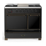ILVE UMD40FQNR3BKB Majestic III 40 inch Dual Fuel Range with 6 Burners and Griddle, Dual Function Burner up to 25,000 BTU (Natural Gas, Solid Door, Glossy Black, Burnished)