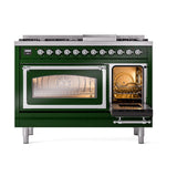 ILVE UN48FNMPEGCLP Nostalgie II Noblesse 48 inch Dual Fuel Range (8 Sealed Burners + Griddle, Liquid Propane, Triple Glass Door, Emerald Green, Chrome)