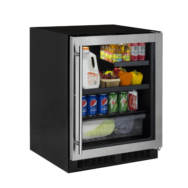 24-In Low Profile Built-In Beverage Center With Convertible Shelf And Maxstore Bin with Door Style - Stainless Steel Frame Glass
