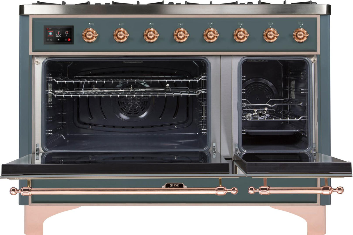 Majestic II 48 Inch Dual Fuel Natural Gas Freestanding Range in Blue Grey with Copper Trim