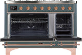 Majestic II 48 Inch Dual Fuel Natural Gas Freestanding Range in Blue Grey with Copper Trim