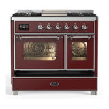 ILVE UMD40FNR3BUC Majestic III 40 inch Dual Fuel Range with 6 Burners and Griddle, Dual Function Burner up to 25,000 BTU (Natural Gas, Triple Glass Door, Burgundy, Chrome)