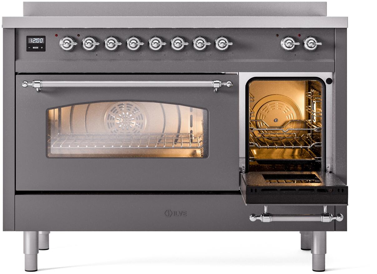 Nostalgie II 48 Inch Electric Freestanding Range in Matte Graphite with Chrome Trim