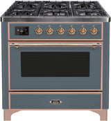 Majestic II 36 Inch Dual Fuel Natural Gas Freestanding Range in Blue Grey with Copper Trim