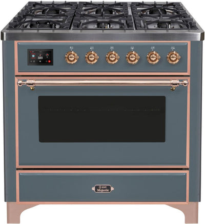 Majestic II 36 Inch Dual Fuel Natural Gas Freestanding Range in Blue Grey with Copper Trim