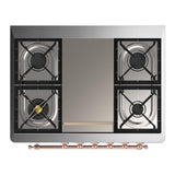 ILVE UM36FQNR3BUP Majestic III 36 inch Dual Fuel Range with 6 Black Brass Burners and Griddle, Dual Function Burner up to 25,000 BTU (Solid Door, Burgundy, Copper, Natural Gas)