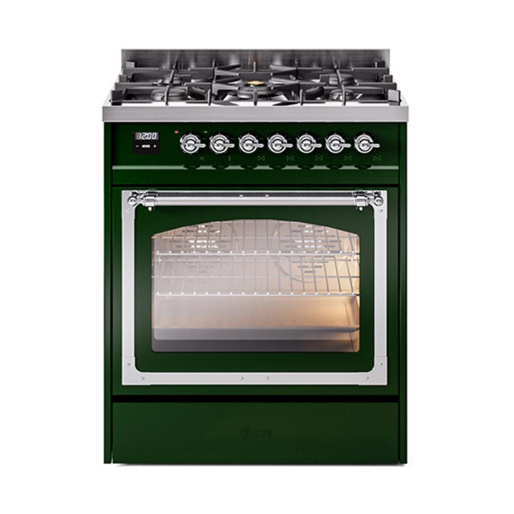 ILVE UN30NMPEGCLP Nostalgie II Noblesse 30 inch Dual Fuel Range (Liquid Propane, Triple Glass Door, Emerald Green, Chrome)