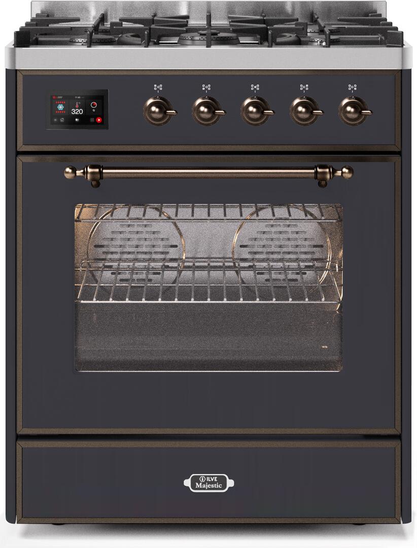 Majestic II 30 Inch Dual Fuel Liquid Propane Freestanding Range in Matte Graphite with Bronze Trim