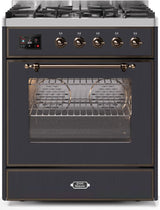 Majestic II 30 Inch Dual Fuel Liquid Propane Freestanding Range in Matte Graphite with Bronze Trim