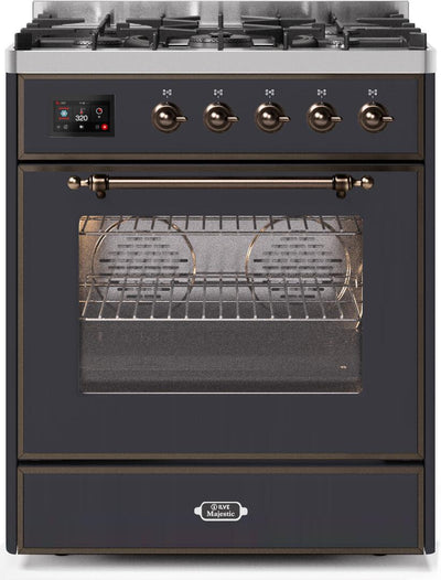 Majestic II 30 Inch Dual Fuel Liquid Propane Freestanding Range in Matte Graphite with Bronze Trim