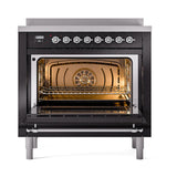 ILVE UNI366QNMPBKC Nostalgie II Noblesse 36 inch Induction Range (Solid Door, Glossy Black, Chrome)