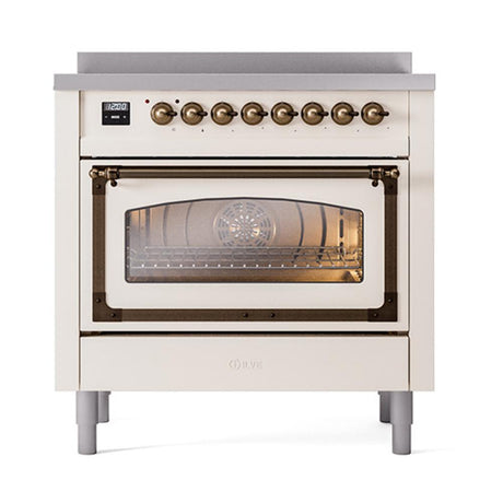 ILVE UNI366NMPAWB Nostalgie II Noblesse 36 inch Induction Range (Triple Glass Door, Antique White, Burnished)