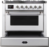 Majestic II 36 Inch Dual Fuel Natural Gas Freestanding Range in White with Chrome Trim