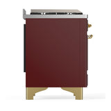 ILVE UM60FSQNR3BUGLP Majestic III 60 inch Dual Fuel Range with 7 Burners, Griddle and French Top, Dual Function Burner with up to 25,000 BTU (Liquid Propane, Solid Door, Burgundy, Brass)
