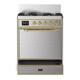 ILVE UM30QNR3SSGLP Majestic III 30 inch Dual Fuel Range with 5 Black Brass Burners, Dual Function Burner up to 25,000 BTU (Liquid Propane, Solid Door, Stainless Steel, Brass)