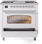 Nostalgie II 36 Inch Dual Fuel Liquid Propane Freestanding Range in White with Chrome Trim