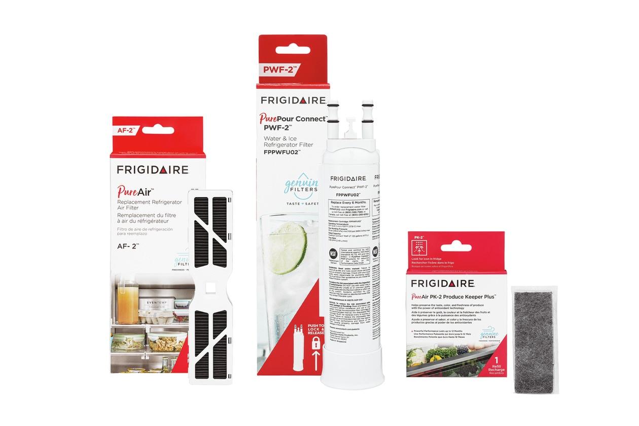 FPPWFU02, FRGPAAF2, and (2) FRPAPK2RF Water and Air Filter Combo Kit with Produce Keeper Plus