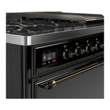 ILVE UM48FQNR3BKBLP Majestic III 48 inch Dual Fuel Range with 8 Burners and Griddle, Dual Function Burner up to 25,000 BTU (Liquid Propane, Solid Door, Glossy Black, Burnished)