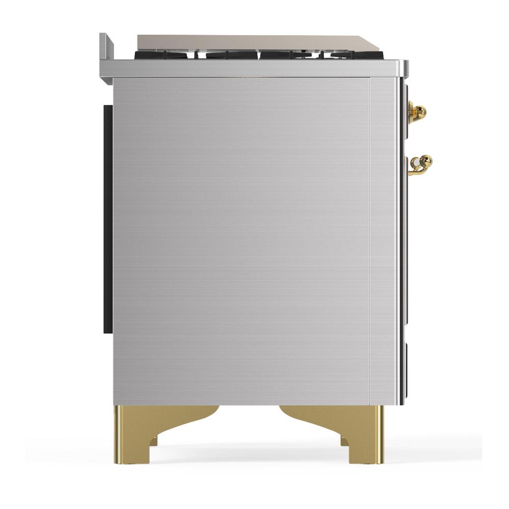 ILVE UM60FSQNR3SSGLP Majestic III 60 inch Dual Fuel Range with 7 Burners, Griddle and French Top, Dual Function Burner with up to 25,000 BTU (Liquid Propane, Solid Door, Stainless Steel, Brass)