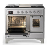 ILVE UMD40FNR3SSCLP Majestic III 40 inch Dual Fuel Range with 6 Burners and Griddle, Dual Function Burner up to 25,000 BTU (Liquid Propane, Triple Glass Door, Stainless Steel, Chrome)