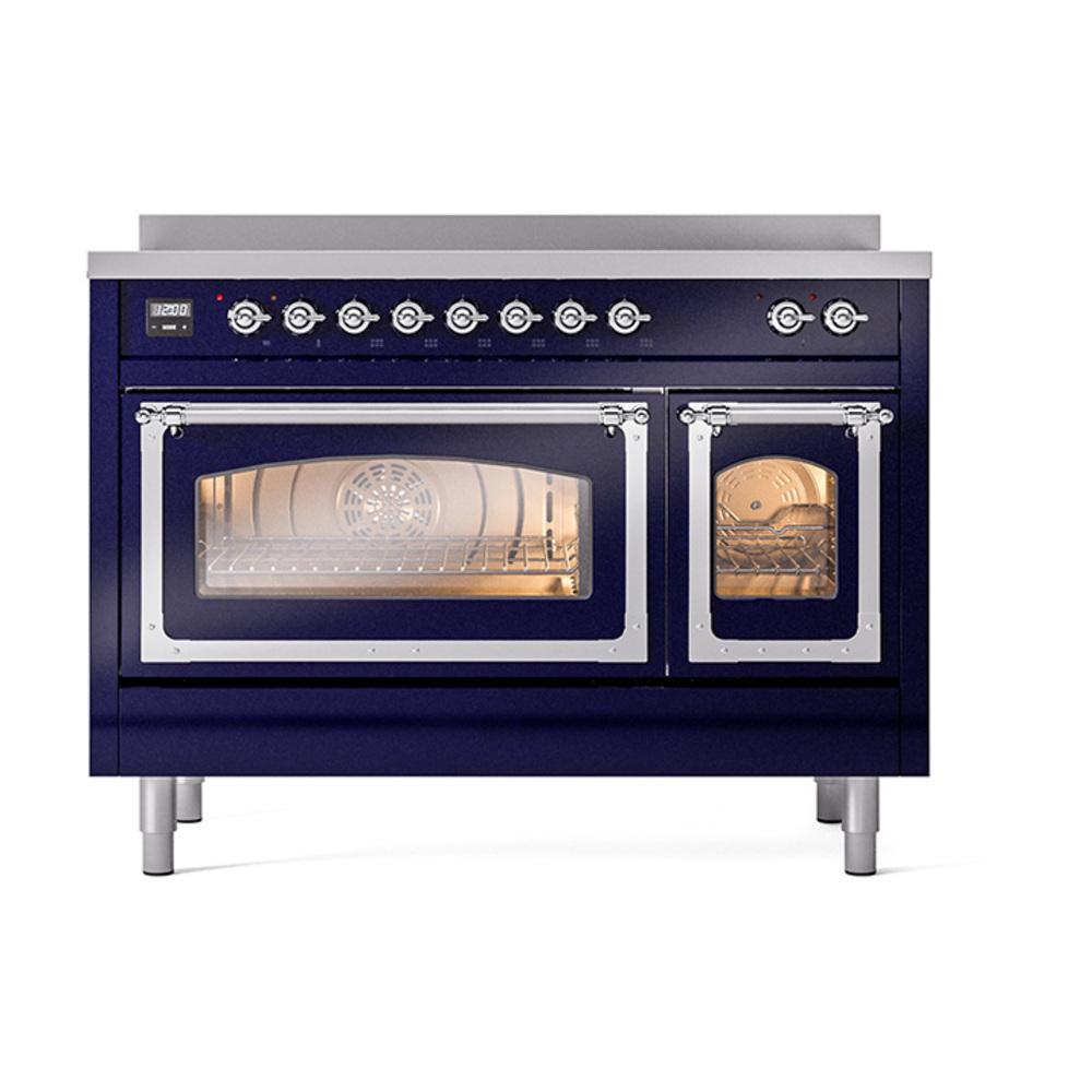 ILVE UNI486NMPMBC Nostalgie II Noblesse 48 inch Induction Range (Triple Glass Door, Midnight Blue, Chrome)