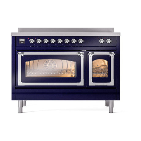 ILVE UNI486NMPMBC Nostalgie II Noblesse 48 inch Induction Range (Triple Glass Door, Midnight Blue, Chrome)
