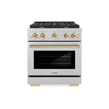 ZLINE Autograph Edition 30 in. 4.2 cu. ft. 4 Burner Gas Range with Convection Gas Oven in DuraSnow' Stainless Steel and Polished Gold Accents (SGRSZ-30-G)