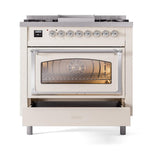 ILVE UN36FNMPAWCLP Nostalgie II Noblesse 36 inch Dual Fuel Range (Liquid Propane, Triple Glass Door, Antique White, Chrome)