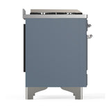 ILVE UM60FSQNR3BGCLP Majestic III 60 inch Dual Fuel Range with 7 Burners, Griddle and French Top, Dual Function Burner with up to 25,000 BTU (Liquid Propane, Solid Door, Blue Grey, Chrome)