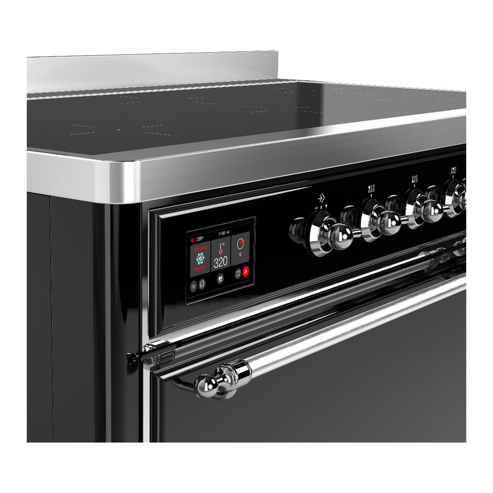 ILVE UMIB48QNR3BKC Majestic III 48 inch Induction Range with 6 Elements, 5.02 cu. ft. Total Oven Capacity (Solid Door, Glossy Black, Chrome)