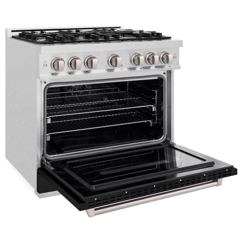 ZLINE 36 in. 5.2 cu. ft. Classic Dual Fuel Range with 6 Burner Gas Cooktop and Electric Convection Oven in DuraSnow' Stainless Steel with Black Matte Door (CDRS-BLM-36)