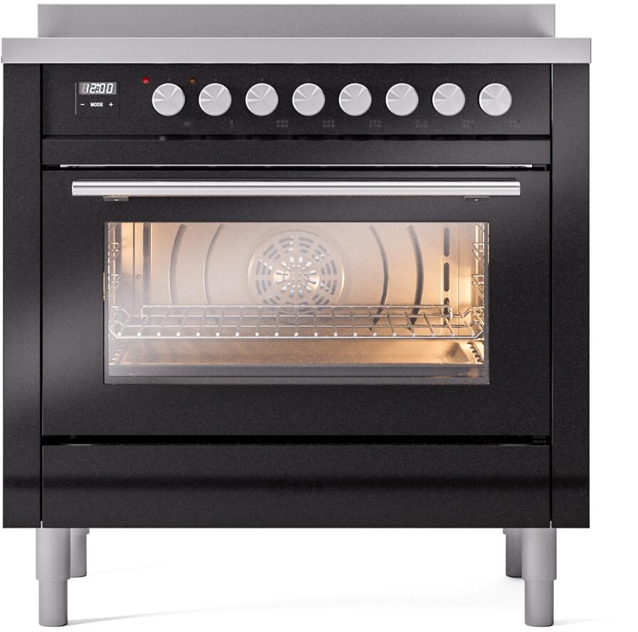 Professional Plus II 36 Inch Electric Freestanding Range in Glossy Black with Trim