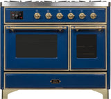 Majestic II 40 Inch Dual Fuel Natural Gas Freestanding Range in Blue with Brass Trim