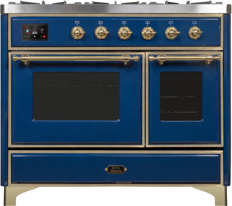 Majestic II 40 Inch Dual Fuel Natural Gas Freestanding Range in Blue with Brass Trim