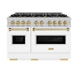 ZLINE Autograph Edition 48 in. 6.7 cu. ft. Classic Double Oven Dual Fuel Range with 8 Burner Gas Cooktop in DuraSnow' Stainless Steel with Black Matte Doors and Champagne Bronze Accents (CDRSZ-BLM-48-CB)