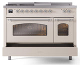 Nostalgie II 48 Inch Dual Fuel Natural Gas Freestanding Range in Antique White with Chrome Trim